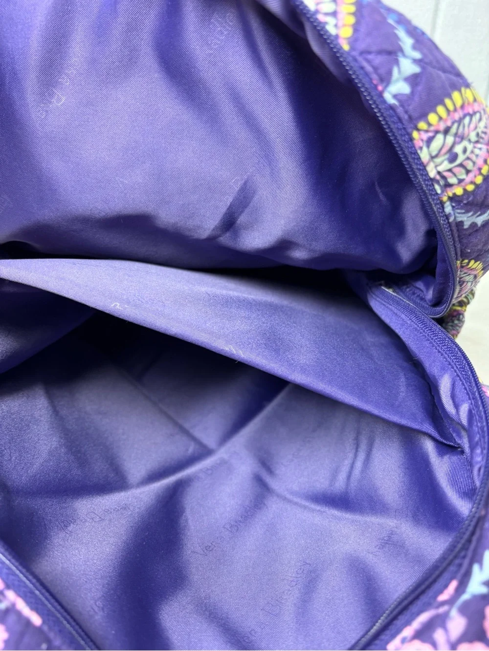 Vera Bradley Purple Floral Paisley Quilted Backpack Pink & Yellow Accents travel